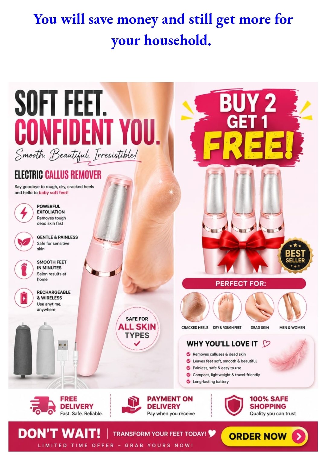 Before and after: cracked heels, dry feet, calluses and dry toes