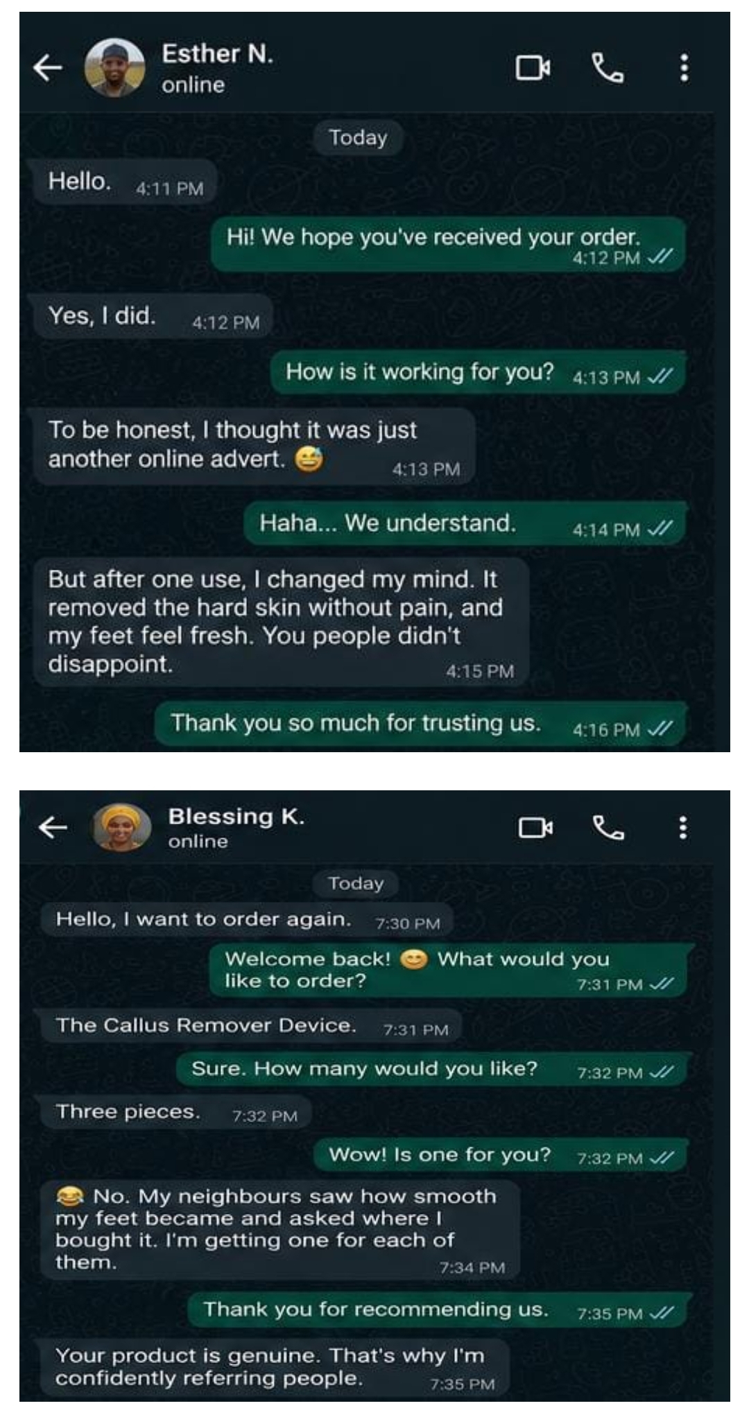 Customer WhatsApp testimonial
