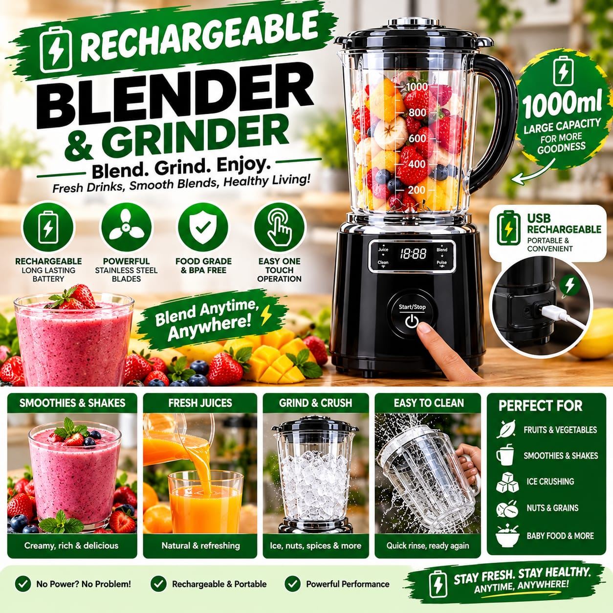 Rechargeable blender battery base